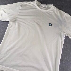 BMW Mens White Embroidered Logo Short Sleeve T-Shirt Size Medium M Car Graphic